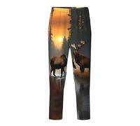 SABFWF Pantaloni pigiama alla moda con stampa di cervo orso alce,Pantaloni pigiama in cotone,Comodo abbigliamento da salotto per tutte le stagioni, Nero , XS(5-6)