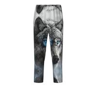 SABFWF Pantaloni pigiama alla moda con stampa lupo occhi blu,Pantaloni pigiama in cotone,Comodo abbigliamento da salotto per tutte le stagioni, Nero , Small