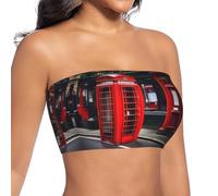 SABFWF Red Phone Booth London Street Print Top estivi da donna, Nero , L