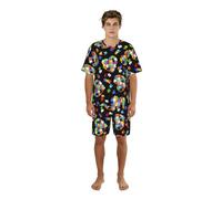 SABFWF Set pigiama da uomo con stampa a forma di cuore per la consapevolezza dell'autismo, comodo pigiama da uomo con pantaloncini, perfetto per le notti estive, Nero , L