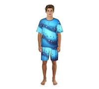 SABFWF Set pigiama da uomo con stampa di note musicali blu cielo, comodo set pigiama da uomo con pantaloncini, perfetto per le notti estive, Nero , S