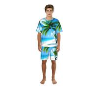 SABFWF Set pigiama da uomo con stampa di palme e mare blu, comodo pigiama da uomo con pantaloncini, perfetto per le notti estive, Nero , 3XL