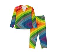 SABFWF Set pigiama delle donne della stampa della striscia di colore dell'arcobaleno,Comodo Loungewear Natale,Pigiama di famiglia abbinato, Nero , XXL
