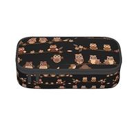 SABFWF Simpatico astuccio marrone con stampa di gufi in stile cartone animato, versatile, grande capacità, organizer per ufficio, astuccio per matite, Nero , Taglia unica, Custodia per chiave
