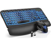 SABLUTE Tastiera ergonomica wireless e mouse Combo - Tastiera Wave con poggiapolsi in morbida pelle, tasti resistenti, retroilluminazione RGB ricaricabile set per PC/Mac/Chromebook (nero)
