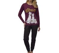 Sabor Pigiama Donna Aristogatti, Manica Lunga, Bordeaux con Stampa, in 100% Caldo Cotone (DYD1796) (IT, Testo, L, Regular, Regular)