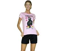 Sabor Pigiama Donna Manica Corta Cotone Jersey, Collo Serafino con Simpatiche Stampe dei Cartoon (IT, Testo, L, Regular, Regular, Barbapapa)