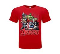 Sabor srl T-Shirt Marvel Avengers Team Maglietta Rossa con Personaggi Hulk Capitan America Thor Iron Man Falcon Occhio di Falco (5/6 Anni)
