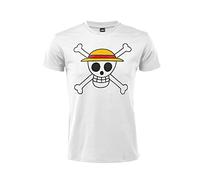 Sabor SRL - T-Shirt One Piece Cappello di Paglia Logo Teschio Ufficiale. Maniche Corte. 100% Cotone. Unisex. Taglie da Adulto Ragazzo.(Bianco, XS)