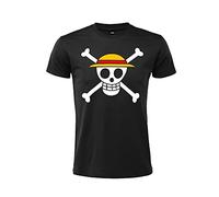 Sabor SRL - T-Shirt One Piece Cappello di Paglia Logo Teschio Ufficiale. Maniche Corte. 100% Cotone. Unisex. Taglie da Adulto Ragazzo (Nero, XS)