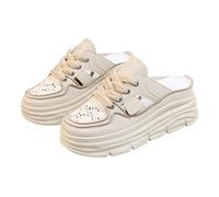 Sabot da donna con plateau, con plateau, beige, stringate, grosse, ritaglio, schiena scoperta, casual, per le date di shopping del fine settimana, cachi, 40 EU