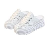 Sabot da donna con plateau, con plateau, beige, stringate, grosse, ritaglio, schiena scoperta, casual, per le date di shopping del fine settimana, bianco, 36.5 EU