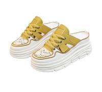 Sabot da donna con plateau, con plateau, beige, stringate, grosse, ritaglio, schiena scoperta, casual, per le date di shopping del fine settimana, Giallo, 39 EU