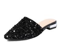 Sabot Piatti con Cinturino con Paillettes da Donna, comode Scarpe Mary Jane a Punta, Sandali Eleganti da Ufficio per Feste di Matrimonio,Nero,41 EU