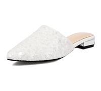 Sabot Piatti con Cinturino con Paillettes da Donna, comode Scarpe Mary Jane a Punta, Sandali Eleganti da Ufficio per Feste di Matrimonio,Bianca,40 EU