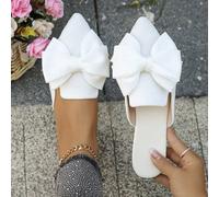 Sabot piatti Primavera/Autunno Nuova arrivo in stoffa bianca con punta a punta e fiocco, scarpe piatte comode slouchy per donne di taglie forti CN35,CN36,CN37,CN38,CN39,CN40,CN41,CN42,CN43,CN44,CN45
