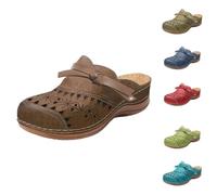 Sabots - Sandali da donna con plateau e plateau, con zeppa, traspiranti, in rete perforata, larghi, da spiaggia, con suola rigida, marrone, 39 EU