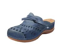 Sabots - Sandali da donna con plateau e plateau, con zeppa, traspiranti, in rete perforata, larghi, da spiaggia, con suola rigida, Blu, 41 EU