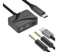 SABRENT Adattatore audio da USB di tipo C a 3,5 mm con PD da 100 W, scheda audio esterna USB C per cuffie, microfono, altoparlanti, uscita stereo, 24 bit, 96 KHz, compatibile con laptop, tablet