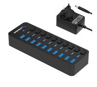 SABRENT Hub USB 3.2 Gen 1 [10-Porte] da 60W con interruttori di alimentazione individuali e LED, Include Adattatore di Alimentazione da 60W 12V/5A (HB-BU10)