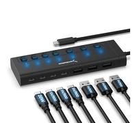 SABRENT Hub USB C [7-Porte] 20W Alimentato con Interruttori (HB-3A4C) | 4 porte USB tipo C e 3 porte tipo A, USB-C PD 20 W, potenza totale di 48 W, compatibile con PC, MacBook Pro (HB-3A4C)
