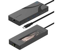 SABRENT Hub USB-C, Dock a 6 Porte con Slot per SSD M.2, PD3.0 da 90W, 1 Porta USB 2.0 e 2 Porte USB 3.2 Tipo-A, HDMI 2.0 4K@60Hz, Porta RJ45 1GbE (HB-6PNV)