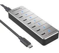 SABRENT OmniPort C7 Hub USB-C a 7 porte, splitter USB-C da 10 Gbps (HB-CUP7 | Interruttore on/off e LED blu per porta; ingresso USB-C PD 3.0 100 W; BC1.2 5 V/3 A; per MacBook, PC, iPad