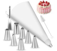 Sac a Poche con 8 Pezzi Beccucci, Sac a Poche Riutilizzabile, Grande Inox Bocchette, Decorative Accessori per Decorare Cupcakes, Biscotti, Pasticceria, Torte