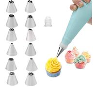 Sac à poche in silicone e beccucci in acciaio inossidabile, ideali per decorare i dolci, dotati di convertitore, set da 14 pezzi Blue