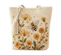 Sac Cabas au Crochet Fait Main | Sac Fourre-Tout Brodé Fleurs Abeille