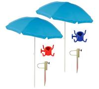 SACAR Kit Estate Ombrellone POLY Picchetto in Ferro Zincato + Gancio Appendi Oggetti - Regolabile, Richiudibile e Leggero per Mare e Viaggio (2 OMBRELLONI + 2 GANCI + 2 PICCHETTI)