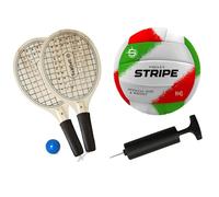 SACAR Kit Gioco Outdoor - Coppia Racchettoni Legno con Pallina + Pallone Beach Volley Stripe + Gonfiatore con Ago - Ideali per Spiaggia, Campeggio, Parco e Giardino