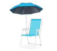 SACAR Ombrellone da spiaggina con clip di fissaggio + Sedia Relax - Struttura in metallo robusta e resistente - Perfetto per spiagge, campeggi e giardini. (1 OMBRELLO + 1 SEDIA CELESTE)
