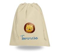 Sacca asilo bambini porta bavaglini con nome e disegno a scelta, sacchetto con leone arcobaleno unicorno animali rosa o beige, porta cambio misura piccola