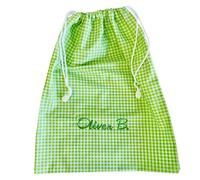 Sacca asilo nido unisex in cotone a quadretti misura grande 44 x 34 cm, personalizzabile con nome ricamato in colore a scelta, zainetto scuola bimbo bimba (verde)