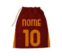 Sacca Asilo personalizzata con nome bambino/a .Sacchetto porta bavaglini o tovagliette ecc Scuola Materna/Elementare, Nido,Sport, inizio scuola. 33x41 cm (Tifoso Giallorosso Nome e Numero)