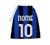 Sacca Asilo personalizzata con nome bambino/a .Sacchetto porta bavaglini o tovagliette ecc Scuola Materna/Elementare, Nido,Sport, inizio scuola. 33x41 cm (Tifoso neroazzurro Nome e Numero)