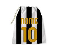 Sacca Asilo personalizzata con nome bambino/a .Sacchetto porta bavaglini o tovagliette ecc Scuola Materna/Elementare, Nido,Sport, inizio scuola. 33x41 cm (Tifoso bianconero Nome e Numero)