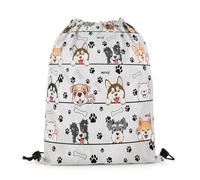 Sacca Cartoon Puppy Cute Dog Pet Animals Paw Print Borsa con Coulisse Stringa Zaino con Cordone Yoga per Shopping Viaggi Spiaggia