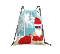 Sacca con Coulisse 36x42cm, Christmas Santa Claus in Beach Zaino per Bambini di Grande capacità Multifunzione Borsa Nuoto, per Yoga, Escursionismo, Ciclismo