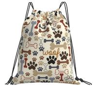 Sacca con Coulisse 36x42cm, Dog Footprints And Bones Sacca Ginnastica Impermeabile di Grande capacità Borsa per La Scuola, per Uomo, Donna, Compleanno