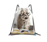 Sacca con Coulisse 36x42cm, Dog Reading Books Carefully Sacca Ginnastica Durevole Multifunzione Borsa da Spiaggia, per Festa, Palestra, Spiaggia