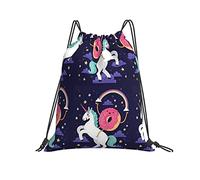 Sacca con Coulisse 36x42cm, Donut On Rainbow Horse Zaino per Bambini Multifunzione Durevole Coulisse Tasche, per Yoga, Arrampicata, Festa
