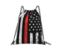 Sacca con Coulisse 36x42cm, Firefighter Thin Red Line American Flag Sacca Ginnastica Impermeabile Multifunzione Borsa da Spiaggia, per Festa, Escursionismo, Compleanno