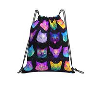 Sacca con Coulisse 36x42cm, Psychedelic Galaxy Cat Sacche da Palestra Impermeabile di Grande capacità Borsa per La Scuola, per Spiaggia, Compleanno, Palestra