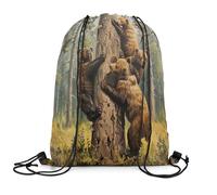 Sacca con Coulisse Bear Wild Animal Rustic Cabin Country Western Farmhouse Resistente Borsa con Coulisse Impermeabile Sacca da Palestra per Calcio All'Aperto Scuola 39X46Cm
