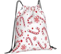 Sacca con Coulisse Christmas Red Candy Cane Zaino Borsa Durevole Multifunzione Borse Sportive Unisex, per Spiaggia, Donna, Festa, 36x42cm