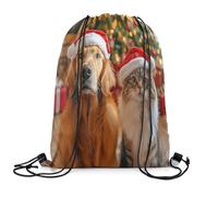 Sacca con Coulisse Christmas Theme Cute Dog Cat Xmas Pieghevole Borsa con Cordoncino Unisex Borsa da Palestra Sportiva per Donna Spiaggia Calcio 39X46Cm