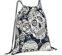 Sacca con Coulisse Day of The Dead Skull Flower Sacca Sportiva Impermeabile di Grande capacità Borsa da Ginnastica, per Escursionismo, Uomo, Festa, 36x42cm