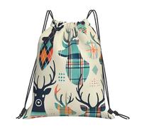 Sacca con Coulisse Deer-Head-Silhouettes-Plaid Traspirante Borsa Coulisse Stringa Moda Sacca Zainetto per All'Aperto Viaggio Scuola 39X46Cm